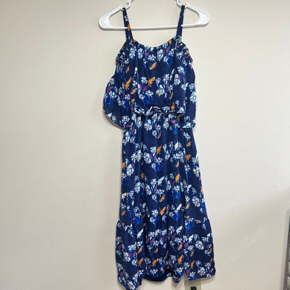 Tanya Taylor Blue Silk Floral Cold Shoulder Midi Dress 6 Women - Picture 7 of 11